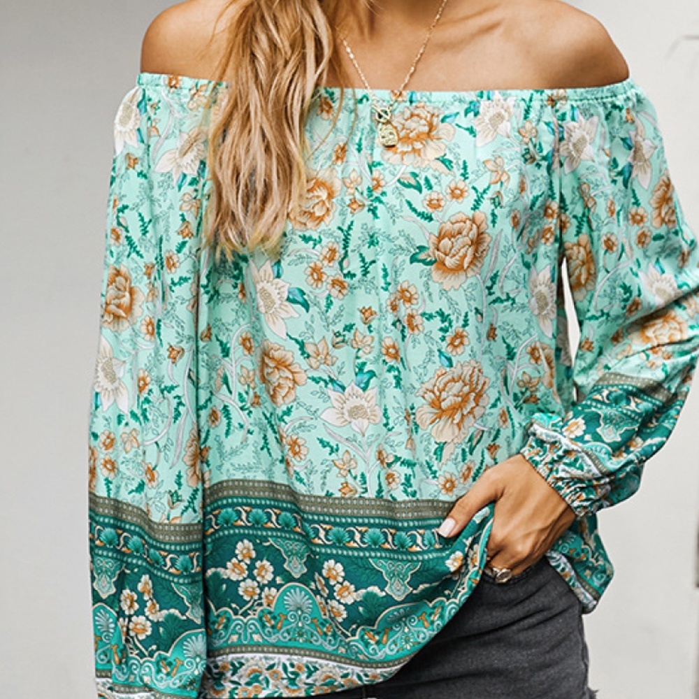 Off The Shoulder Boho Balloon Sleeve Top